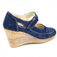 Pantofi dama piele naturala velur bleumarin cu platforma cod P74BLVEL - Made in Romania