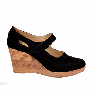 Pantofi dama piele naturala velur negri cu platforma cod P74NVEL - Made in Romania