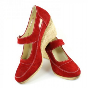Pantofi dama piele naturala velur rosii cu platforma cod P74RVEL - Made in Romania