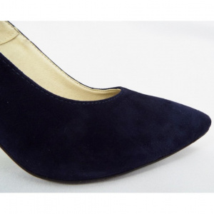 Pantofi stiletto dama eleganti din piele naturala bleumarin velur cod P312