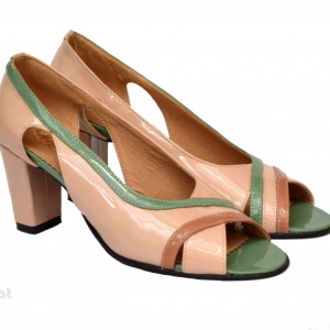 Sandale bej dama din piele naturala toc 7,5 cm cod S309