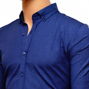 Camasa Slim Fit barbati albastra cu picatele albe - Camasa barbati (bumbac) ZR82