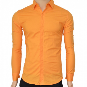 Camasa Slim Fit orange casual-eleganta cu nasturi ascunsi - Camasa orange barbati ZR75