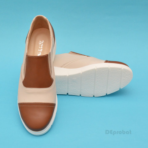 Pantofi dama bej casual-eleganti din piele naturala cu elastic cod P59