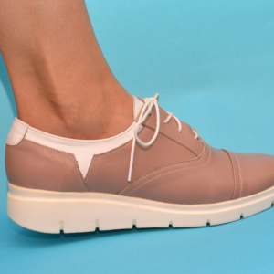 Pantofi dama crem cu alb casual-eleganti din piele naturala cod P141, model Selena