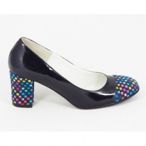 Pantofi dama eleganti din piele naturala negri cu buline cod P317