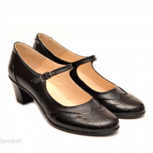 Pantofi dama eleganti din piele naturala negri cu toc de 5 cm cod P106N