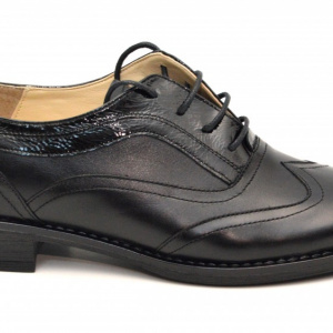 Pantofi dama piele naturala negri cu siret cod P21N - Made in Romania