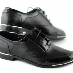 Pantofi dama piele naturala negri cu siret cod P50N - Made in Romania