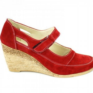 Pantofi dama piele naturala velur rosii cu platforma cod P74RVEL - Made in Romania