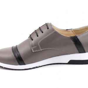 Pantofi sport dama piele naturala gri cu negru cod P83 - Made in Romania