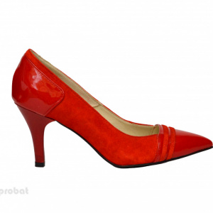 Pantofi stiletto rosii dama eleganti din piele naturala cod P318