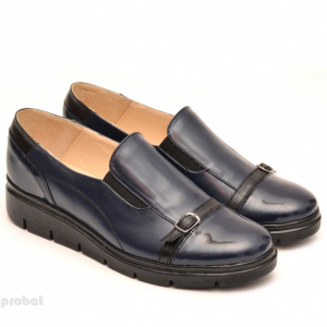 Pantofi dama bleumarin sport-casual din piele naturala cu elastic cod P102