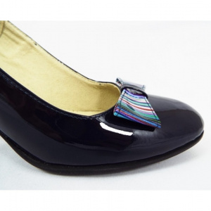 Pantofi dama eleganti din piele naturala bleumarin lacuiti cod P334