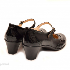 Pantofi dama eleganti din piele naturala negri cu toc de 5 cm cod P106N