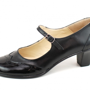 Pantofi dama eleganti din piele naturala negri cu toc de 5 cm cod P118N