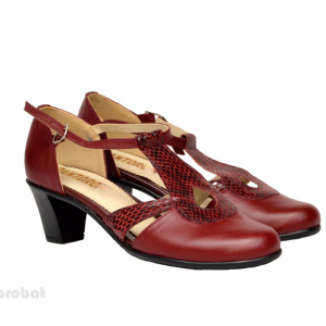 Pantofi dama grena cu toc aplicat din piele naturala cod P351