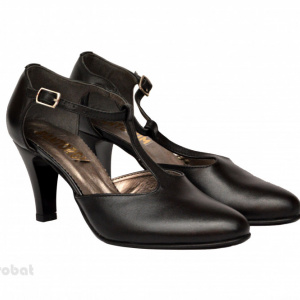Pantofi dama negri cu toc aplicat din piele naturala cod P345