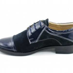 Pantofi dama piele naturala bleumarin cu siret cod P90BL - Made in Romania