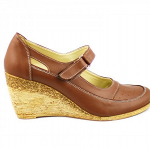 Pantofi dama piele naturala maro cu platforma cod P74M - Made in Romania