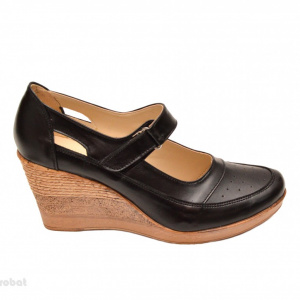 Pantofi dama piele naturala negri cu platforma cod P74N - Made in Romania