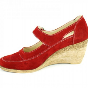 Pantofi dama piele naturala velur rosii cu platforma cod P74RVEL - Made in Romania