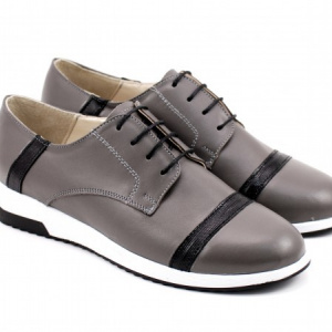 Pantofi sport dama piele naturala gri cu negru cod P83 - Made in Romania