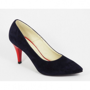Pantofi stiletto dama eleganti din piele naturala bleumarin velur cod P312