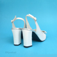 Sandale alb sidefate dama din piele naturala toc 9,5 cm cod S310 - EDITIE DE LUX