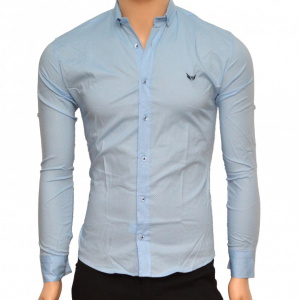 Camasa Slim Fit barbati bleu cu picatele negre - Camasa barbati (bumbac) ZR59