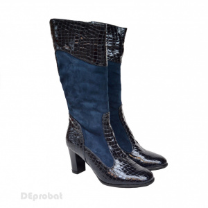 Cizme dama bleumarin din piele naturala cu toc cod LSSG329 - LICHIDARE STOC