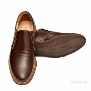 Pantofi barbati piele naturala maro casual-eleganti cu elastic cod P147