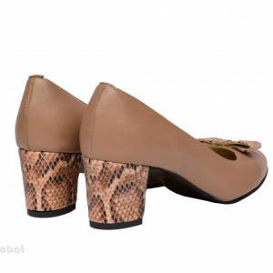 Pantofi dama eleganti cu toc imbracat din piele naturala bej cod P340