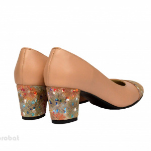 Pantofi dama eleganti cu toc imbracat din piele naturala bej cod P356