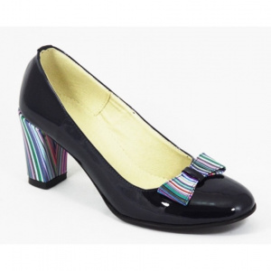 Pantofi dama eleganti din piele naturala bleumarin lacuiti cod P334