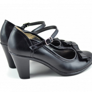 Pantofi dama eleganti negri din piele naturala cu funda cod P125