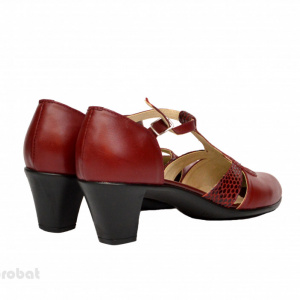 Pantofi dama grena cu toc aplicat din piele naturala cod P351