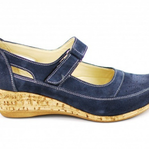 Pantofi dama piele naturala bleumarin velur cu platforma cod P87BLVEL - Made in Romania