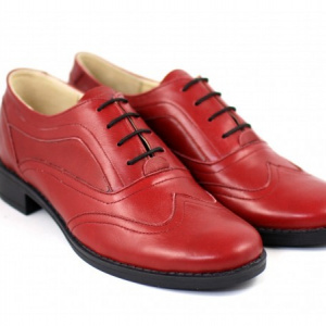 Pantofi dama piele naturala rosii cu siret cod P21R - Made in Romania