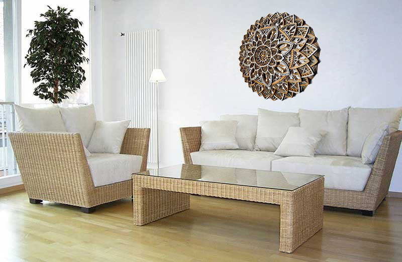 Tablou Mandala Stea decorativ din lemn, decor 3d multistrat