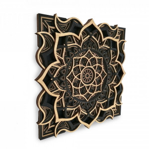 Tablou Mandala Ohm decorativ din lemn cu Foita de Aur 24k, decor 3d multistrat