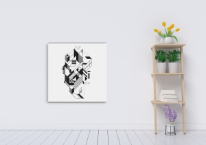Figuri geometrice asamblate in tablou abstract
