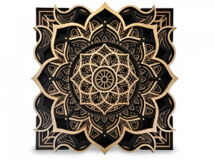 Tablou Mandala Ohm decorativ din lemn cu Foita de Aur 24k, decor 3d multistrat