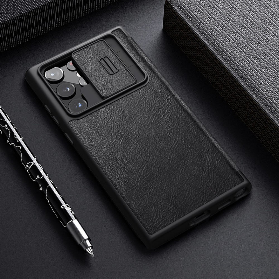 cele mai resistente huse de telefon - Husa Samsung Galaxy S22 Ultra - Nillkin Qin Leather Case Neagra