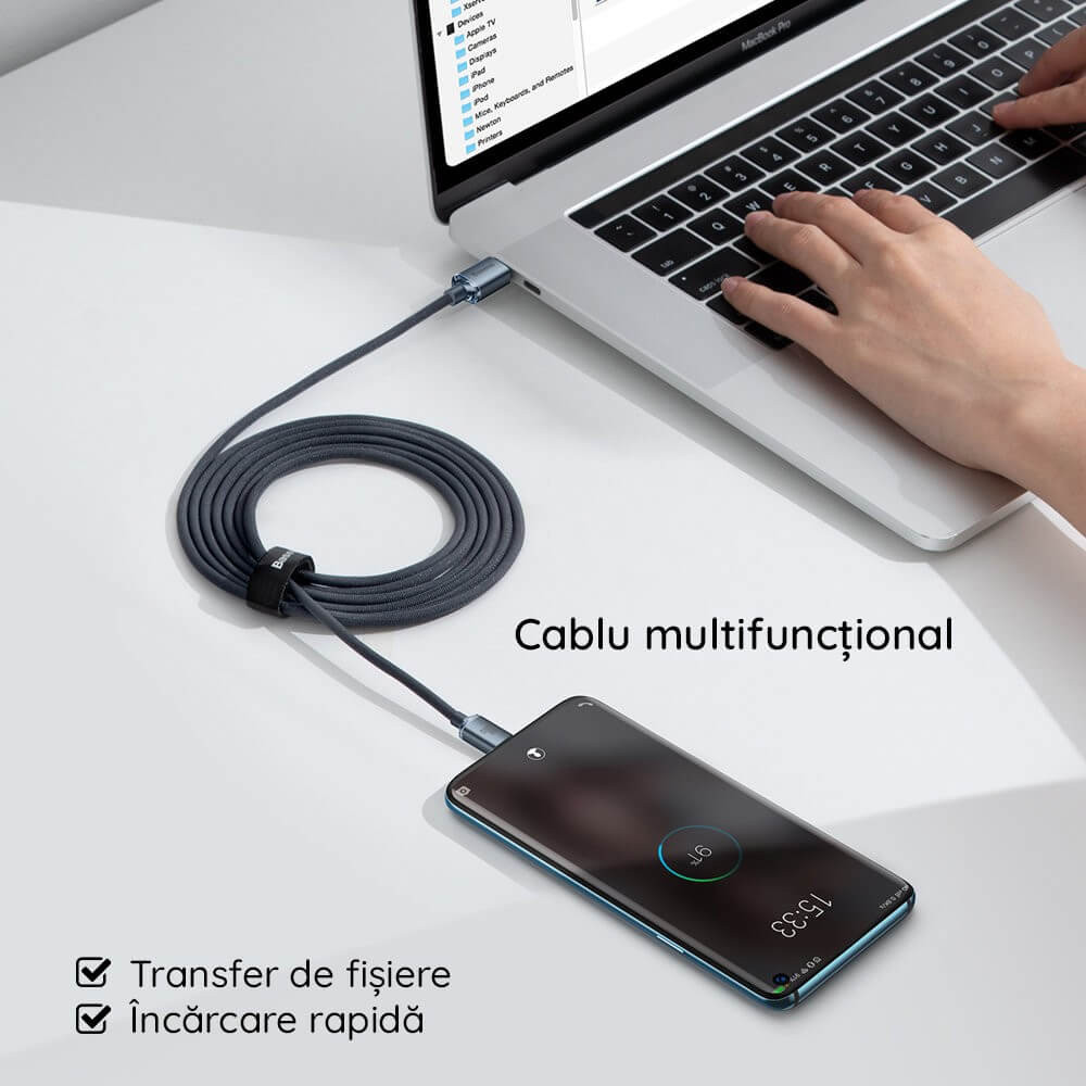 cablu cu incarcare rapida si transfer de date type c to tip c 100w Baseus Crystal Shine