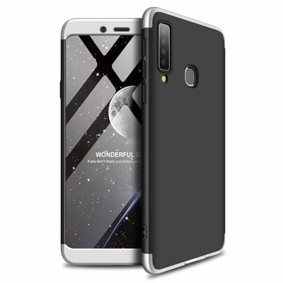 Husa Samsung Galaxy A9 -GKK 360 Front and Back Case Full Body Cover Negru cu Argintiu