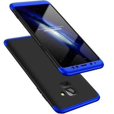 Husa Samsung Galaxy A8 -GKK 360 Front and Back Case Full Body Cover -Negru cu Albastru