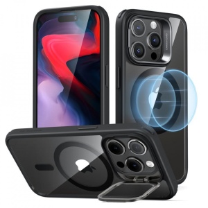 Husa iPhone 15 Pro Max Classic Kickstand Case cu MagSafe de la ESR - transparenta cu negru