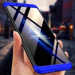 Husa Samsung Galaxy A9 -GKK 360 Front and Back Case Full Body Cover Negru cu Albastru