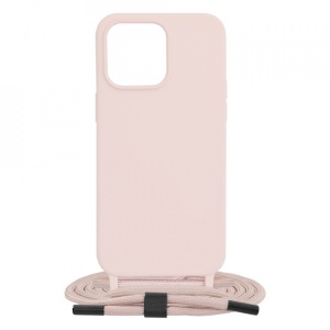 Husa iPhone 15 Pro -Crossbody Lanyard nude pink